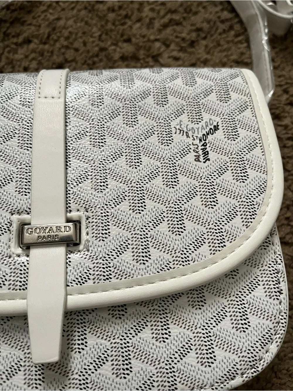 White Textured Messenger Crossbody Bag with Adjustable Strap